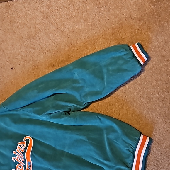 Vintage Dolphins Bomber Jacket 2XLARGE 90s Miami NFL Football Orange & Teal - Picture 7 of 14